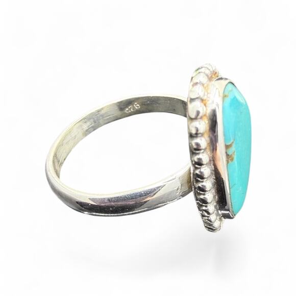 Blue Turquoise Ring Solid 925 Sterling Silver Size 8 Artisan Handmade - Picture 6 of 6